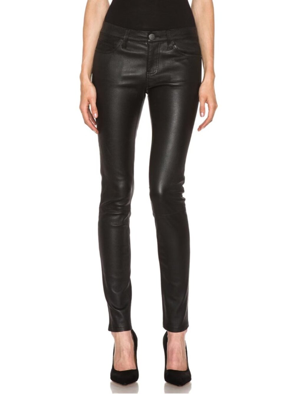 NWT Current/Elliott The Ankle Skinny in Black Stretch Lamb Leather Pants 23